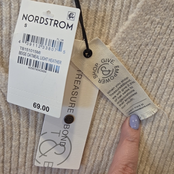 Treasure & Bond Women's Ribbed V-Neck Knit Sweater Small Beige Oatmeal New - Picture 2 of 9